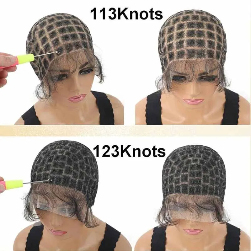 Lace háčkovanie parochňou čiapka spletená čiapka parochne pre čierne ženy Lace predný predný uzol Plné čipkované čiapka