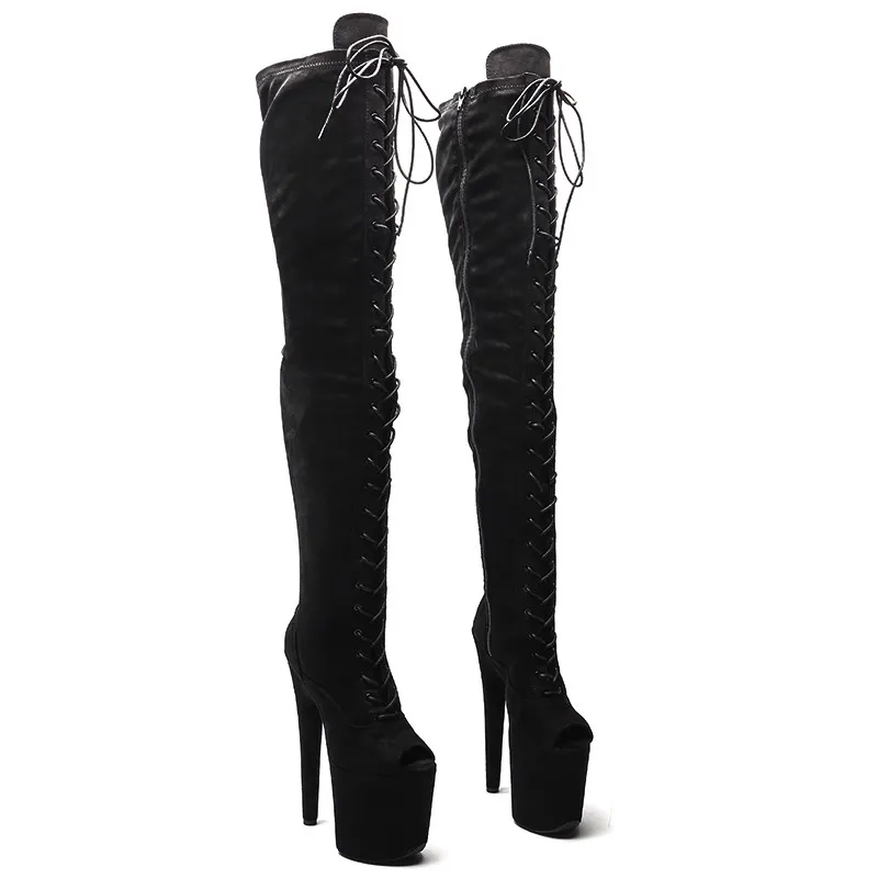 Lace Up Sexy Model ukazuje PU Upper 20cm/8inch Dámska platforma Party Party High Heels Shoes Dance Tance Boots 708