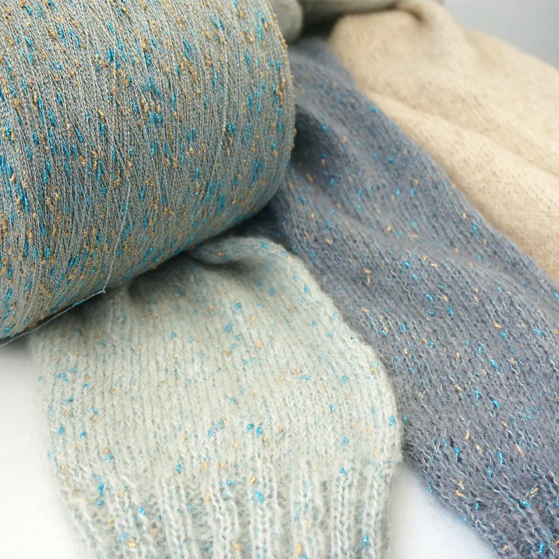 Lace Woven Gold a Strieborný drôt zapojenie ruky zmiešané jemné vlna Mohair DIY so zodpovedajúcou niťou priadzou pre háčkovanie vrecka