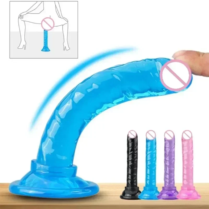 Lacné 6 farieb Malé priehľadné dildo sacie pohár želé péro Ženy erotické análne sex hračky mäkké klitori vaginálne masturbátory penis