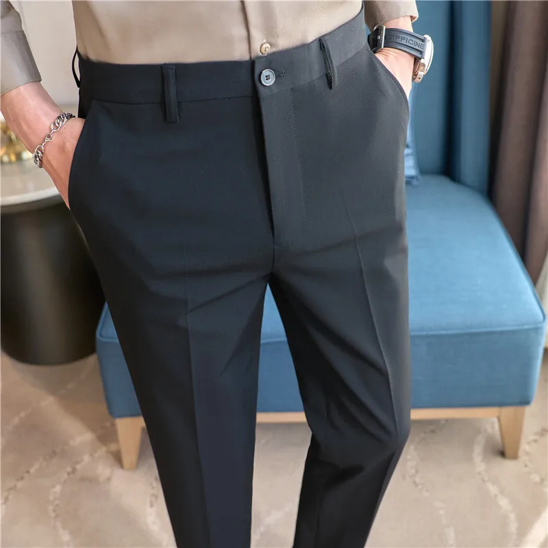 Lacné pantalon hommes Simple Plain Color Slim Fit Pánske nohavice stredný pás