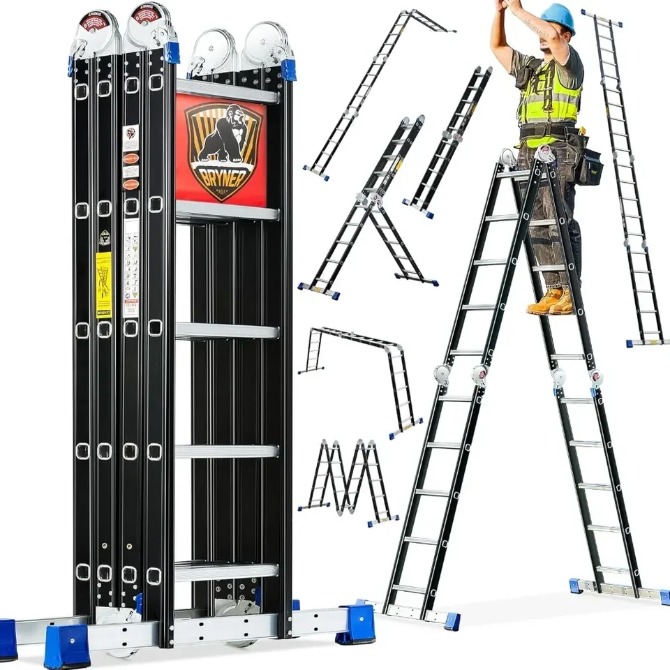Ladder skladacieho kroku, 19,6 stôp, 7 v 1 viacúčelové skladanie nastaviteľné teleskopické hliníkové predlžovacie rebríky, 330 libier