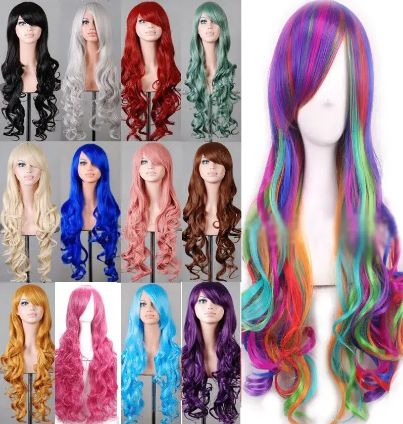 Lady 80 cm dlhé kučeravé parochne módne kostým Cosplay anime Anime plná zvlnená strana syntetická parochňa