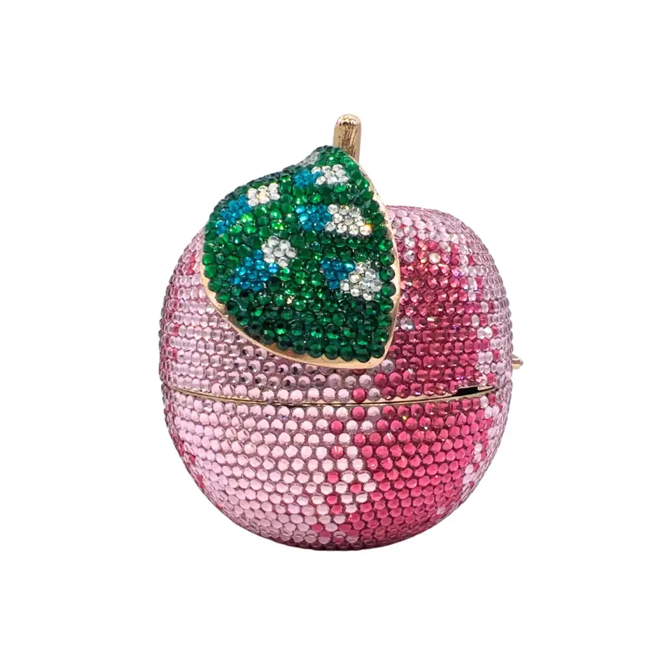 Lady Apple Fruit Ženy ružové drahokamy Večerné tašky pre formálne večierky Kanolky s kabelkou Svadobné svadobné oranžové kryštály Spojka