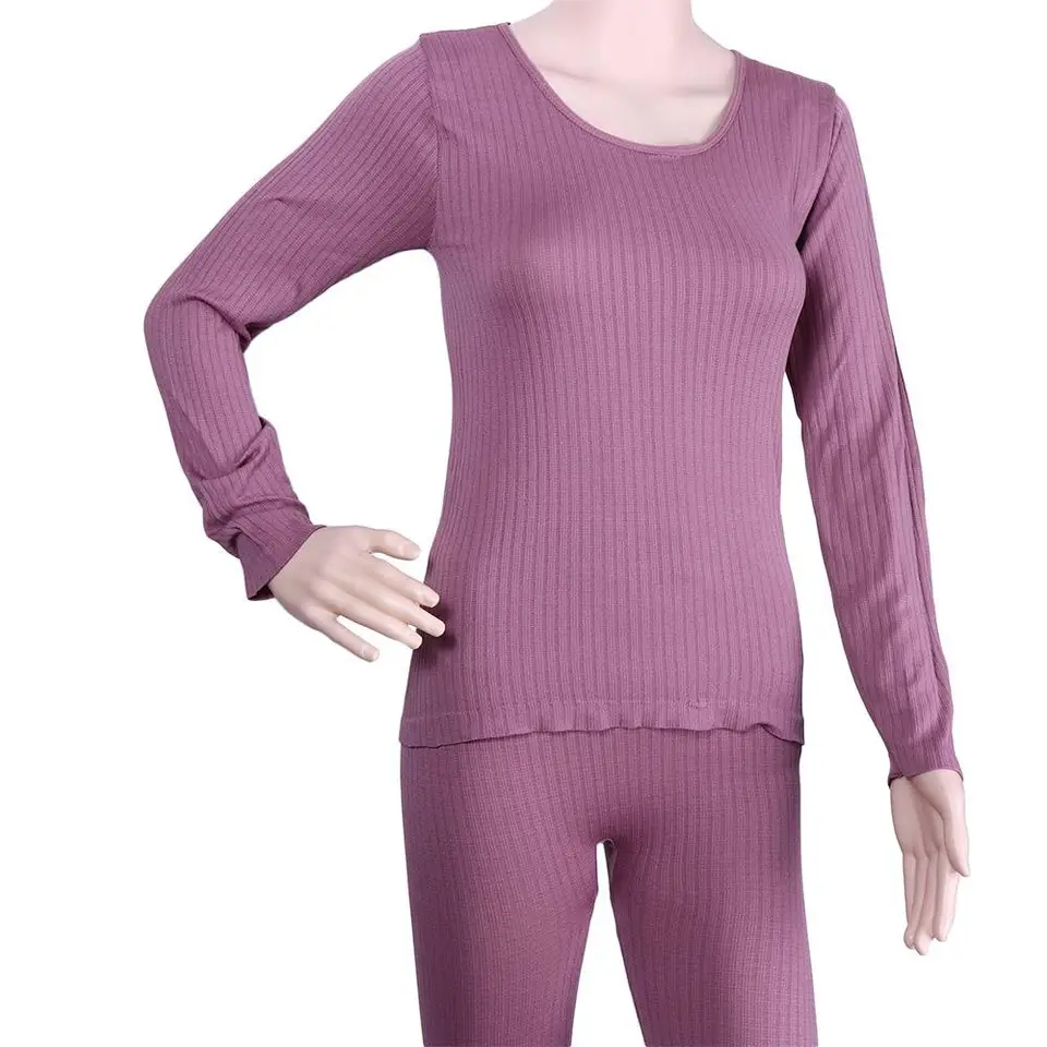 Lady Autumn Winter Termal Underwear Trendy Pevná farba O-krk bezšvový tričko Long Johns Set sexy mäkké elastické spodné prádlo