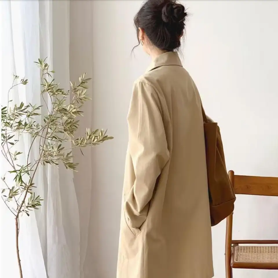 Lady Mass Color Overcoat Stylish Dámska bunda veterná látka s golierom zatvorením vreckov
