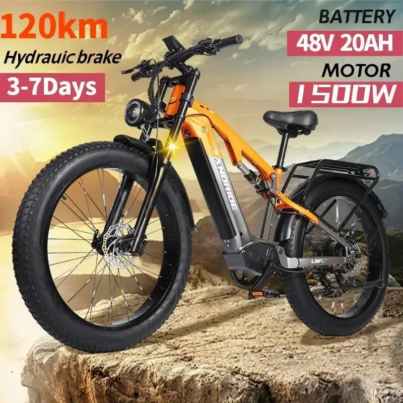 Lafly-all Terrain Electric Bicycle, 26 palcové tučné pneumatiky, 1500 W, 48 V, 20AH, Dual zavesenie, RV800, terénne hory, sneh