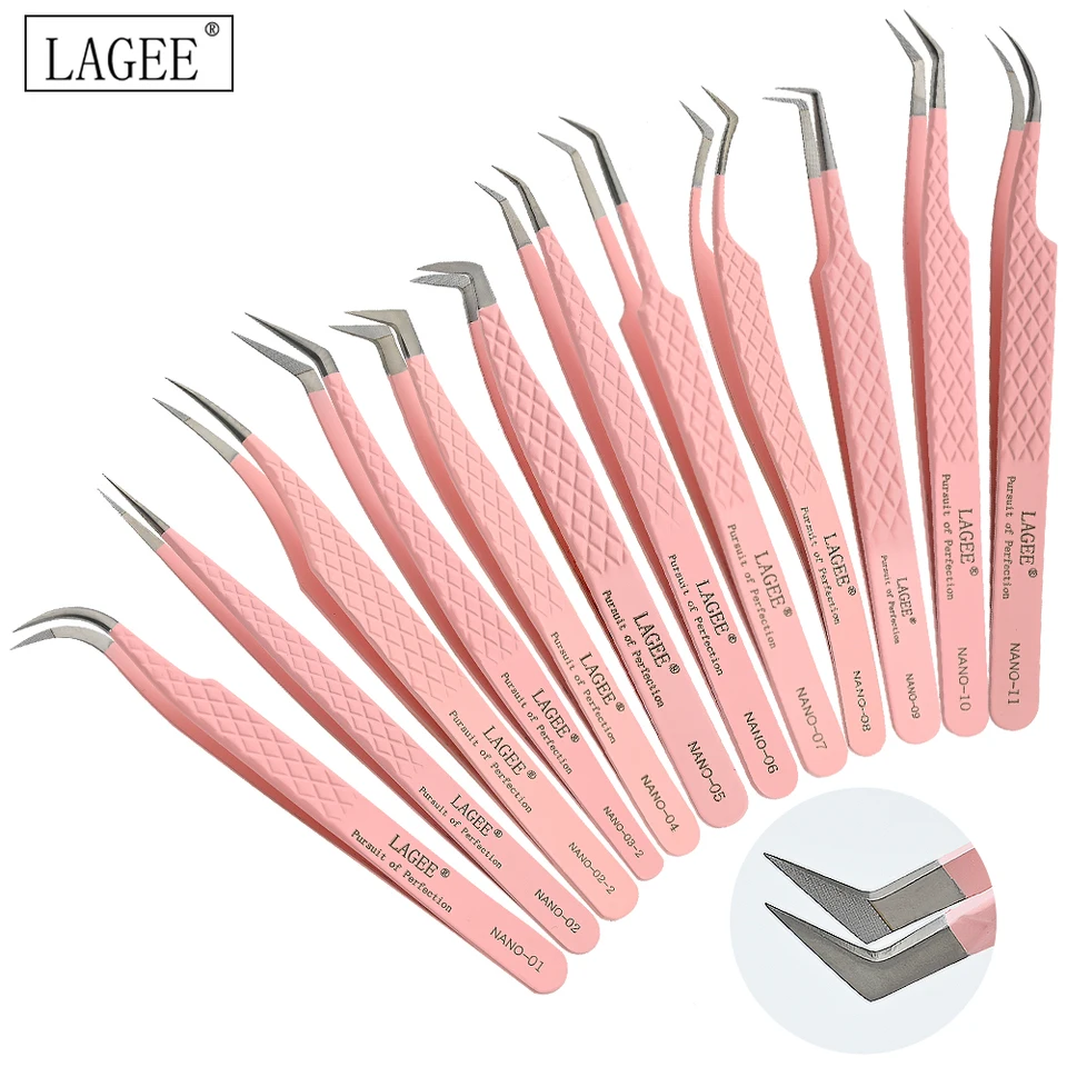 Lagee Fiber Tip Ryeš predlžovanie objemu objem izolácie pinéry Presná pinzetka nanoeperov Nano Technology obočie z make -upu Nagaraku
