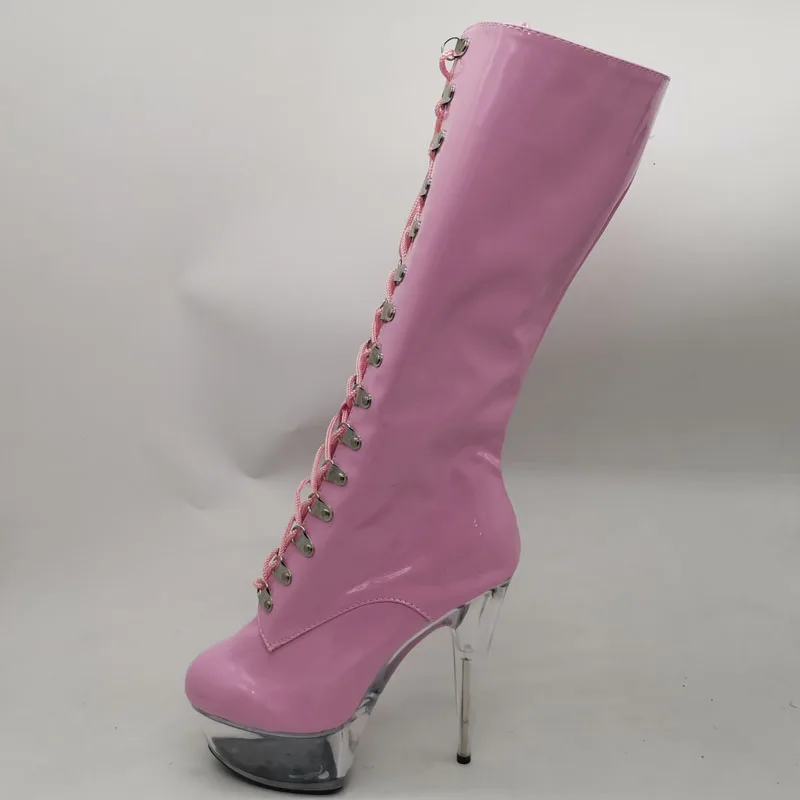 Laijianjinxia New 15cm/6inches PU Upper Sexy Exotic Exotic High Heel Platforma Party Dámske koleno High Boots Dance Topánky B047