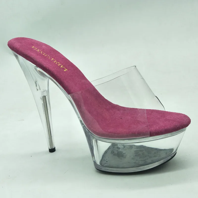 Laijianjinxia Nová 15cm/6inches PVC Upper Fashion Sexy Exotic High Heel Platform Party Party Women Plippers Dance Topánky H066