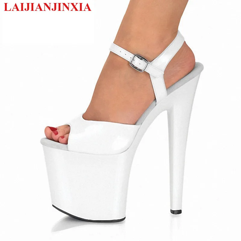 Laijianjinxia nová patentovaná kožená móda sexy exotické 20 cm vysoké päty večierky moderné sandále Platforma Plační tanečné topánky