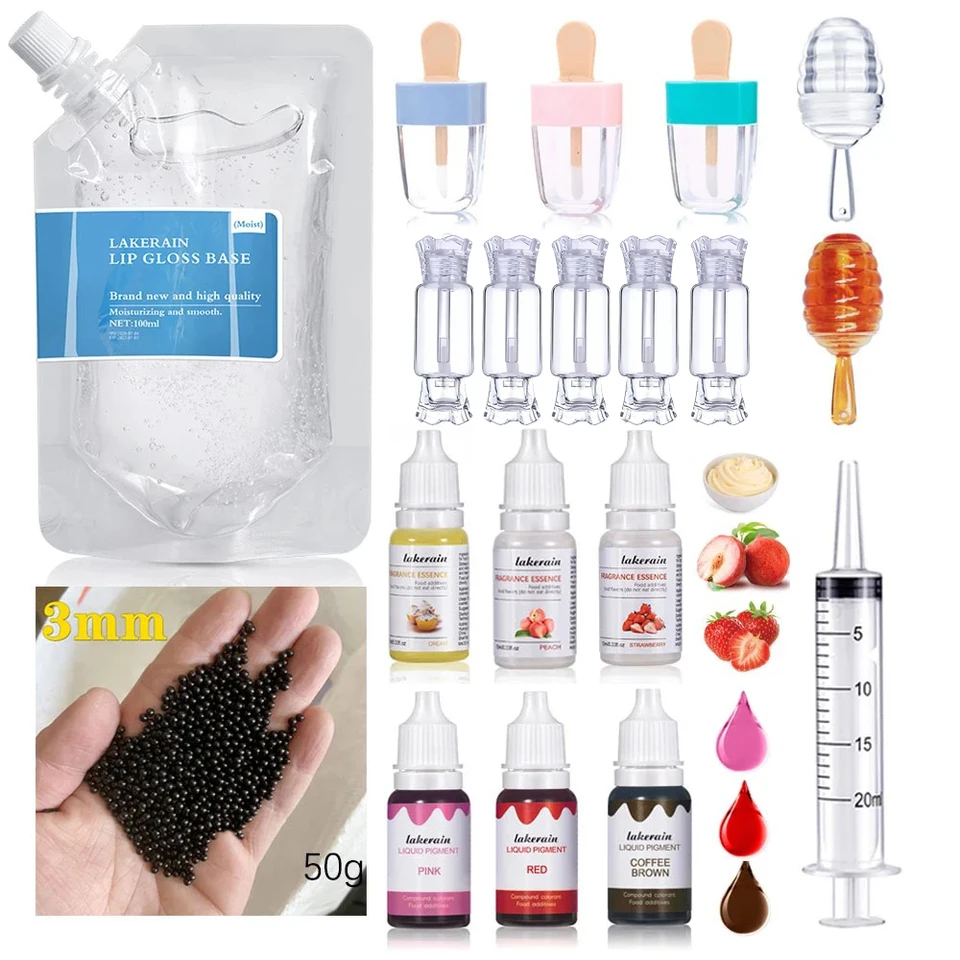 Lakerain pery lesk DIY Materiál Boba Bubble Tea Vlhkosť pery lesk Sada s lesklými trubicami s leskami