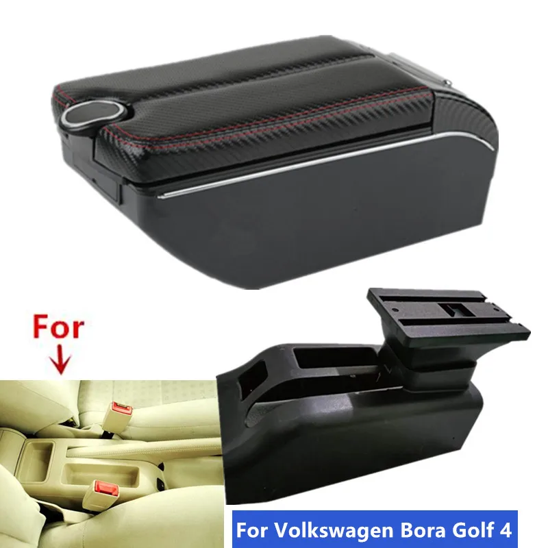 lakťové opierky na uhlíkové vlákno pre Volkswagen Bora Golf 4 Storage Box Storage s USB AphTray Cup Cup Držiteľ automobilov