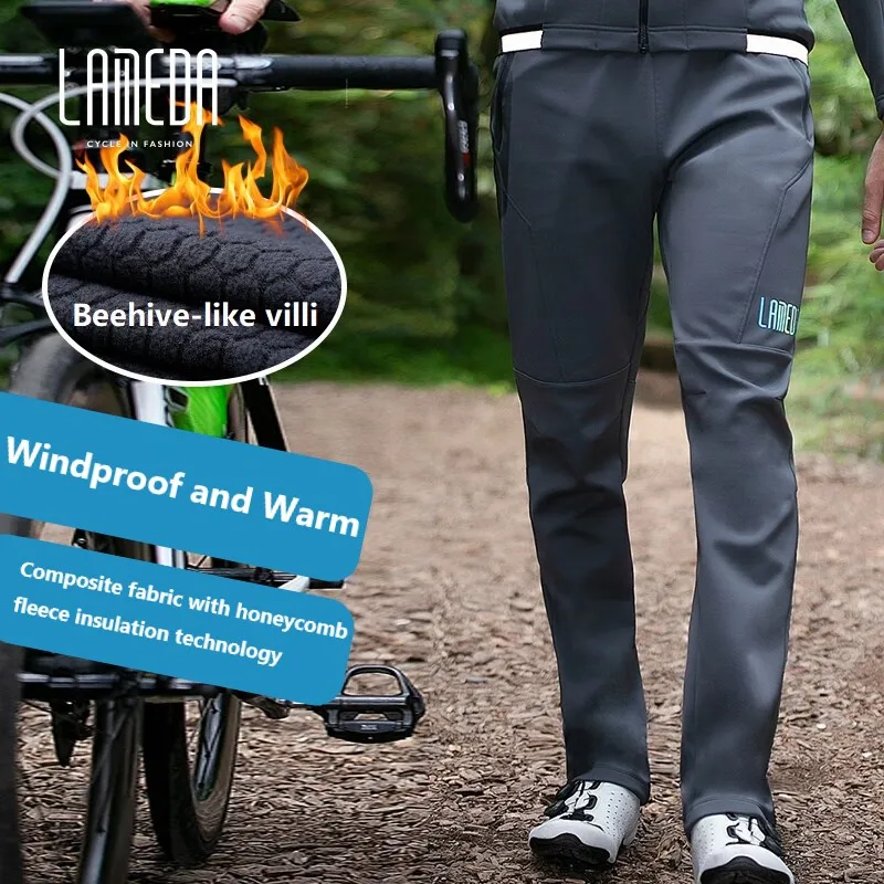 Lambda mužské nohavice zimné fleece dlhé nohavice vetruproty teplé fleece mužské nohavice s vreckami pánske zimné cyklistické nohavice