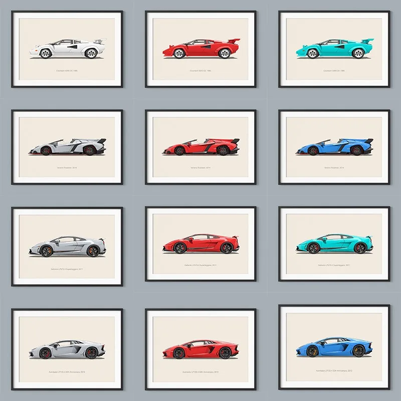 Lamborghini Sport Car Plagát ilustrácia výtlačky plátno maľba nástenné umenie pre deti chlapci izba domáca kancelária Detská materská materská materská materská dekorácia