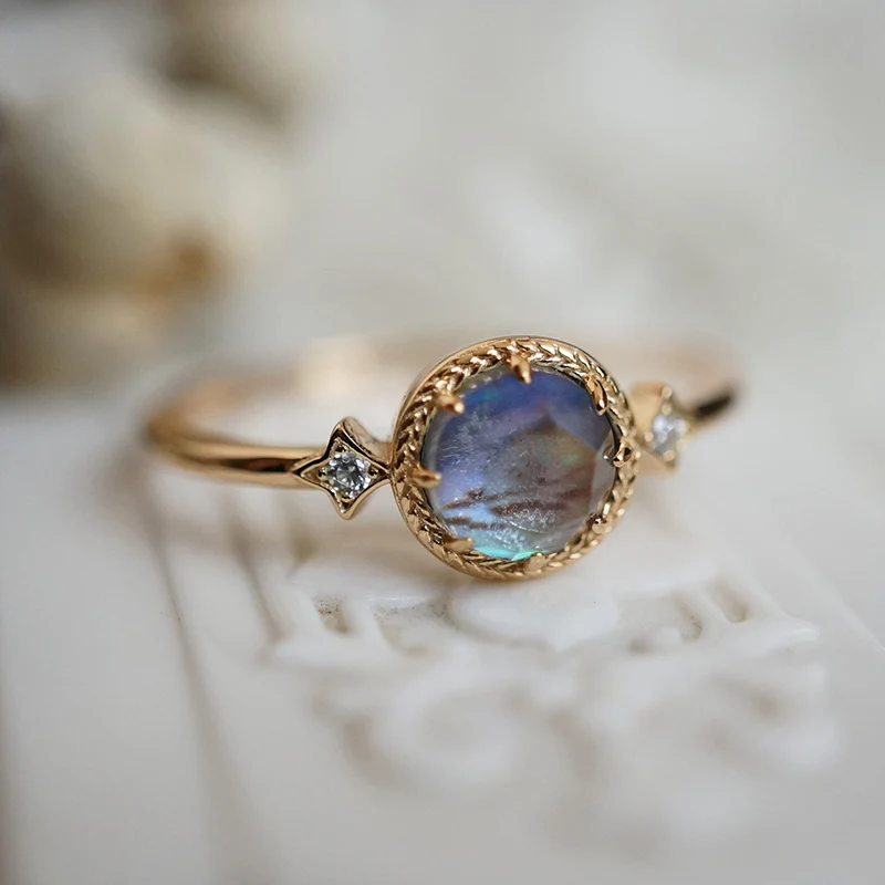 Lamoon Luxury Rings Dámske doplnky Prírodný gemston topaz abalone škrupina 925 Sterling strieborný zlatý šperk RI226