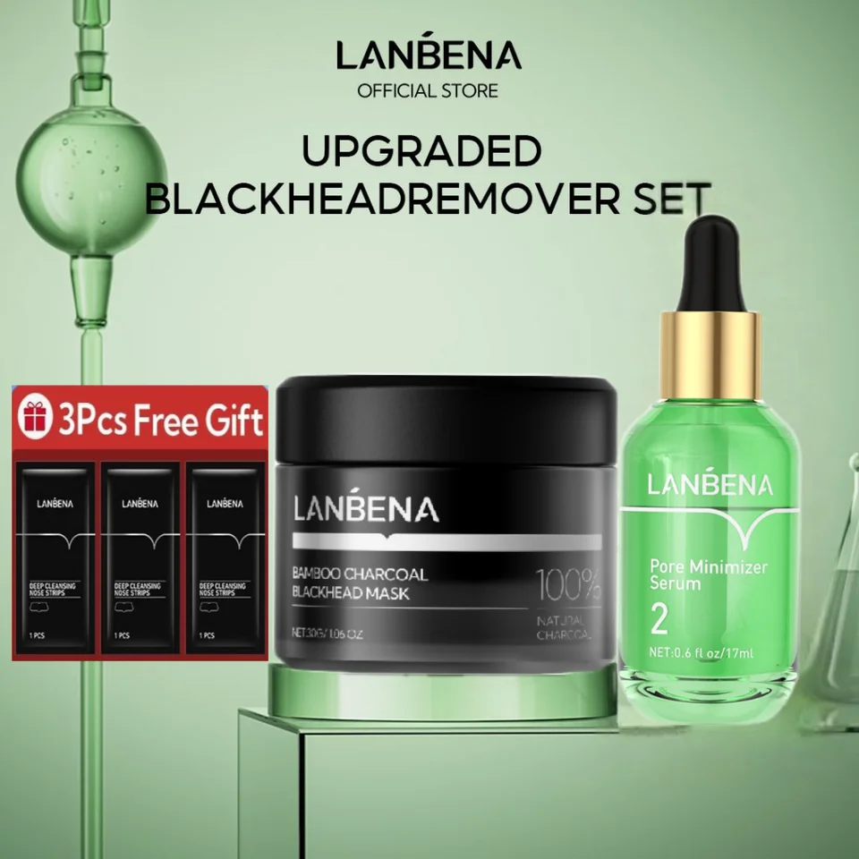 Lanbena Blackhead Demand Mask póry Zmenšujúci sérum z nosa biely papier bambusové uhlie Čierna maska ​​akné akné exfoliácia sada