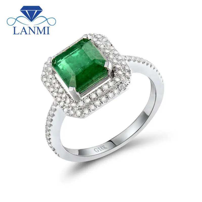 Lanmi Solid 18 kt biele zlato Prírodný kolumbijský smaragdový prsteň diamant Good Gemstone šperky pre manželku vianočné darčeky