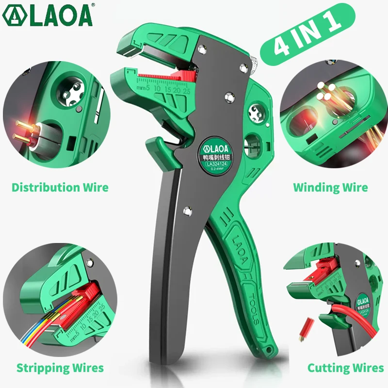 Laoa 4 v 1 kliešte na stripovanie drôtov Kliešte na rezanie káblových kliešťov nastaviteľné elektrotechnické kliešte Multifunkčný striptérový strip