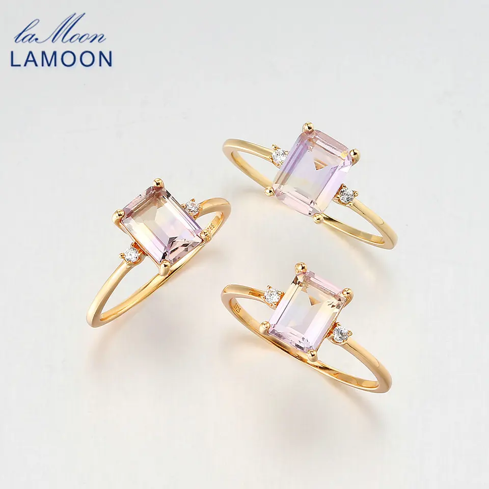 Laoom Vintage Gemstone Rings Natural Ametrine Ring pre ženy Square Amethyst 925 Sterling Silver Gold Gold s jemnými šperkami RI191