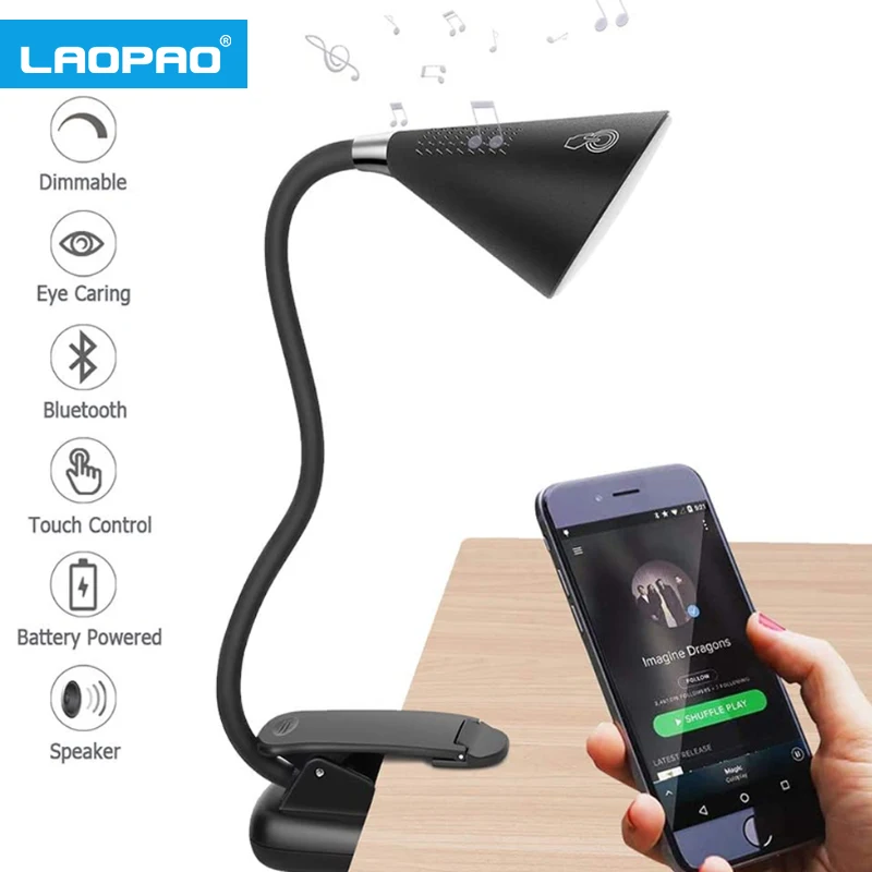 LAOPAO LED Flexibilná klipová lampa s bluetoothovým reproduktorom prenosným dotykovým spínačom na čítanie Stiepky Stlmenie jasu svetla