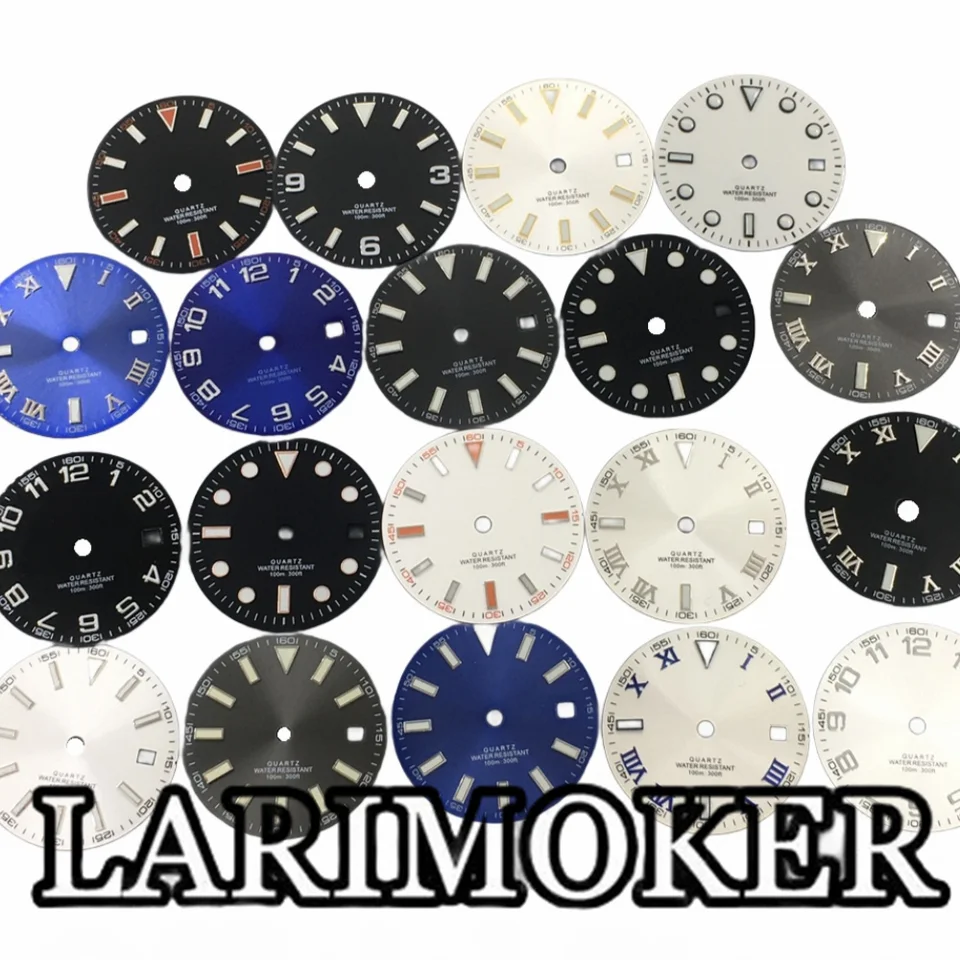 Larimoker 29 mm čierna modrá strieborná šedá šedá farba Zelený svetelný číselník 3 O'Clock Fit Quartz Rhonga 515 -24H Pohyb