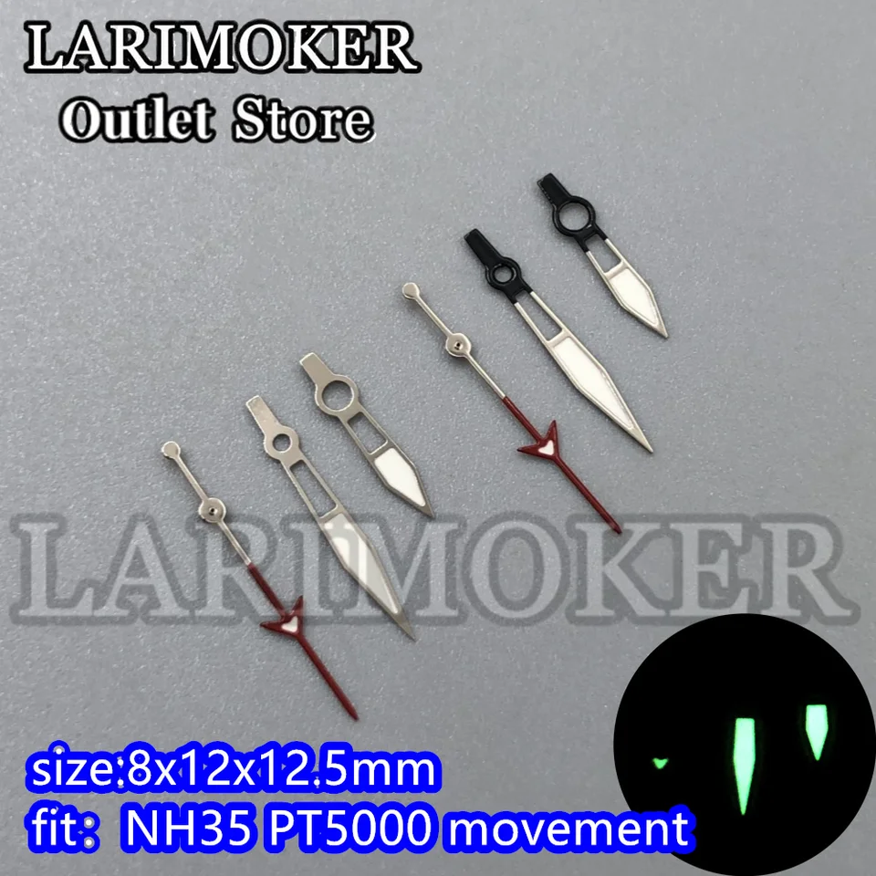 Larimoker Silver Watch Hands Fit NH35 PT5000 Pohybové hodinky príslušenstvo ihly zelené svetelné žiarenie