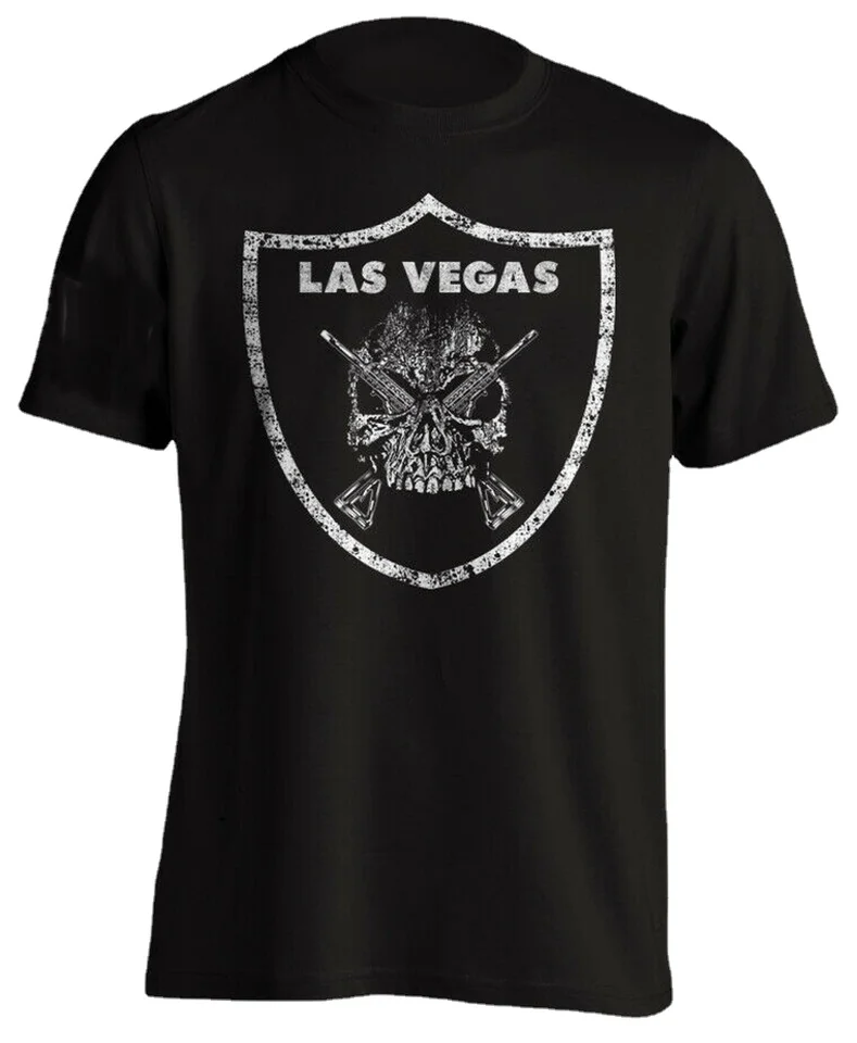 Las Vegas Raiders Vojenský štýl lebky grunge tričko. Letné bavlnené krátke rukávy O-Neck Pánske tričko Nové S-3xl