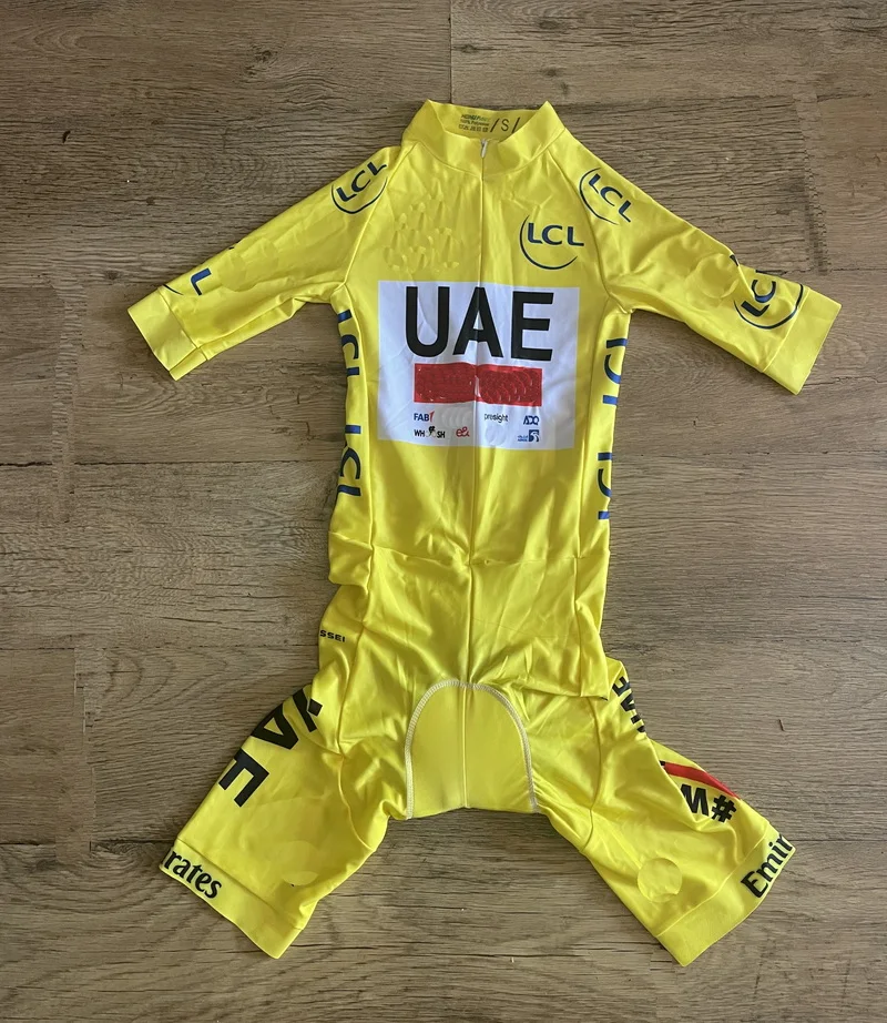 Laser strih Skinit 2024 Tím Spojených arabských emirátov žltý bodyit krátky cyklistický dres bicykel bicykel odev maillot ropa ciclismo