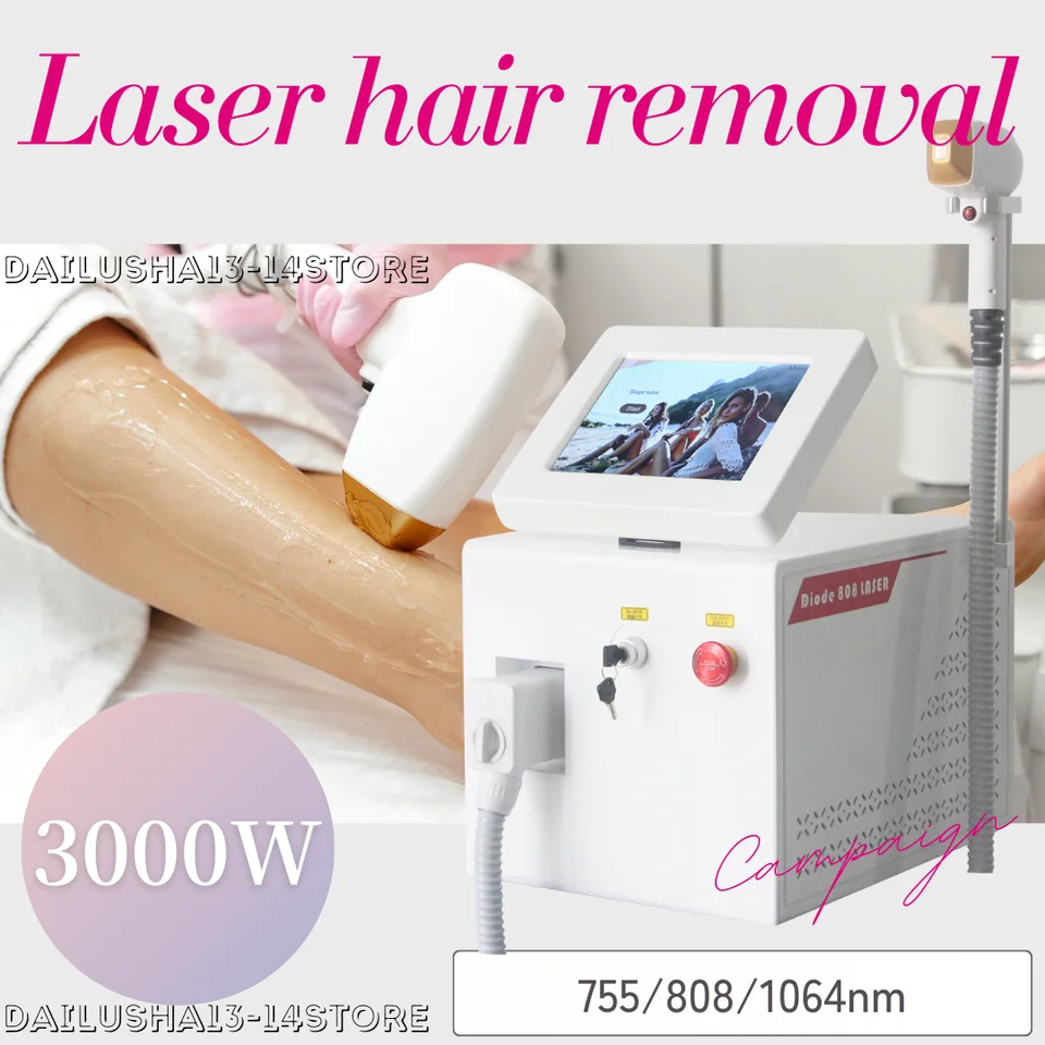 Laser trvalé odstraňovanie chĺpkov Dióda ND YAG laserový epilátor 3000W bez bezbolestných 755 808 1064nm ICE Point Demontáž chĺpkov