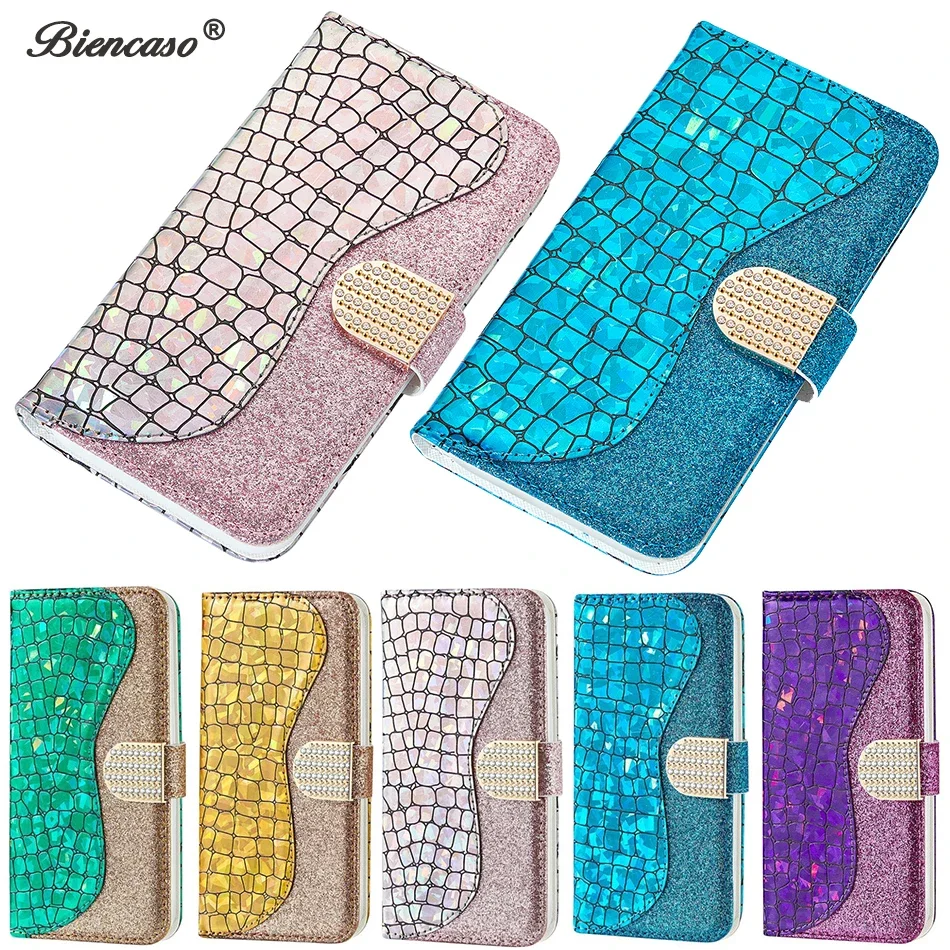 Laserový prášok peňaženka Flip Pase pre Huawei P30 Lite P20 P Smart Y6 2019 Honor 8a Nova 3i P40 Pro Glitter Phone Cover