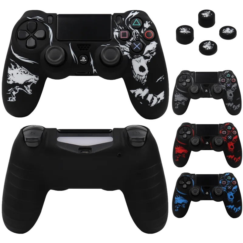 Laserový rezbársky ovládací kryt Silikone pre PlayStation 4 Controller PS4 Gamepad Skin s Joystick Grip Caps