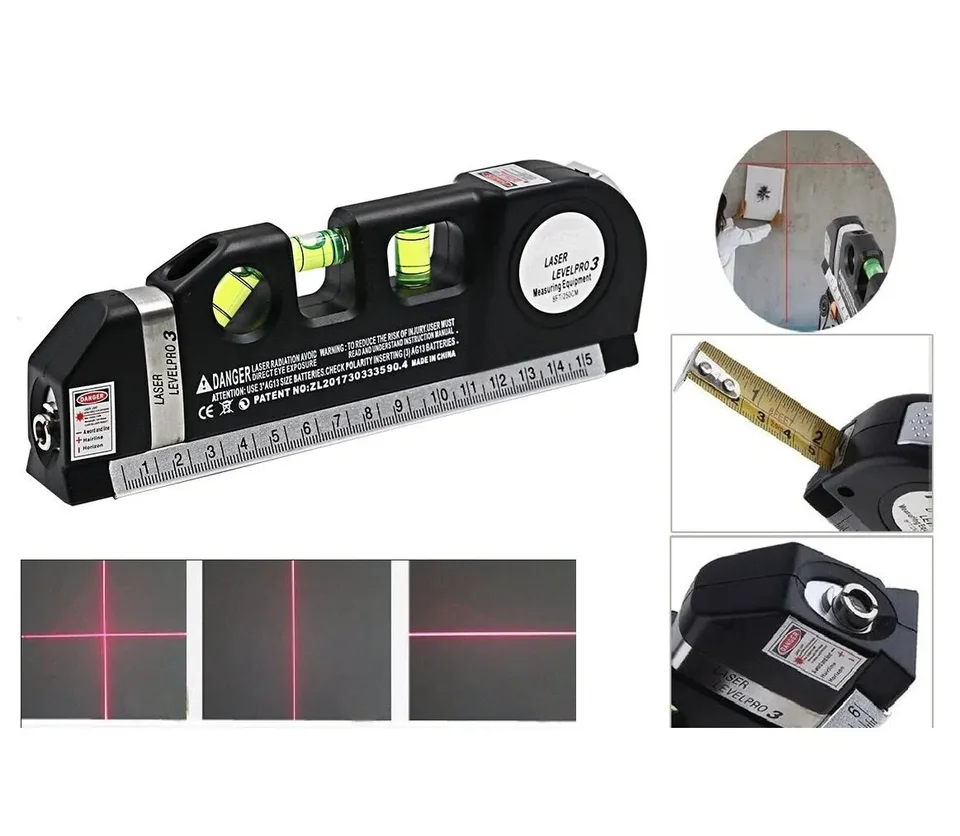 Laserový riadok laserový liteler nástroj na viacúčelové krížové lasery s 8 stôp 2,5 m štandardnou meraním pásky a metrickými pravítkomi