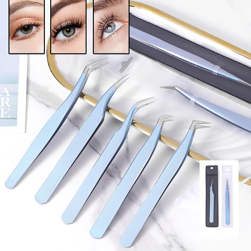 Lash pinzety pre predlžovanie mihalníkov modrý gradient z nehrdzavejúcej ocele Profesionálny vysoko presný klip pre objemové ventilátory make -up