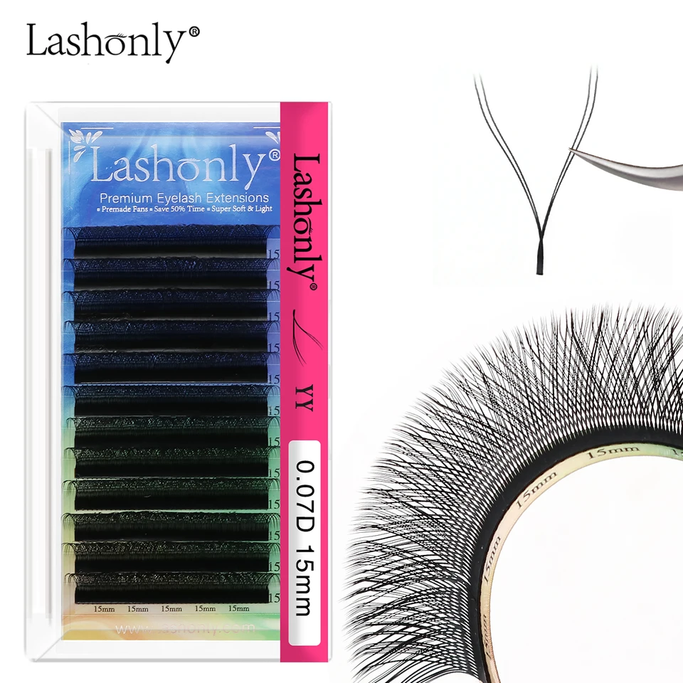 Lashonly yy rias na predĺženie rias Syntetická kapina ručne tkaná prémiová rias mäkké svetlo Prírodné sieťové krížové krížové riasy make -up veľkoobchod