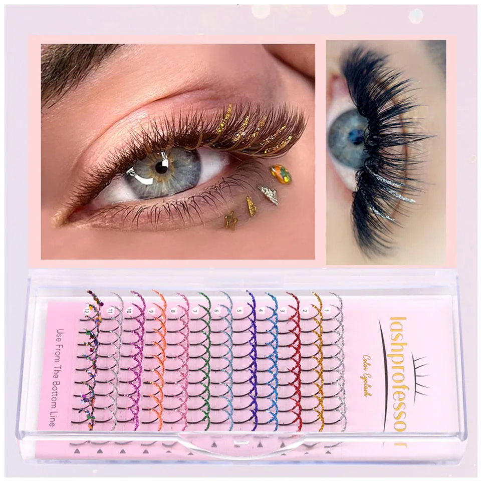 Lashprofessor Color Glitter hrot riasy móda lesklé predné rozprávkové hroty individuálne riasy