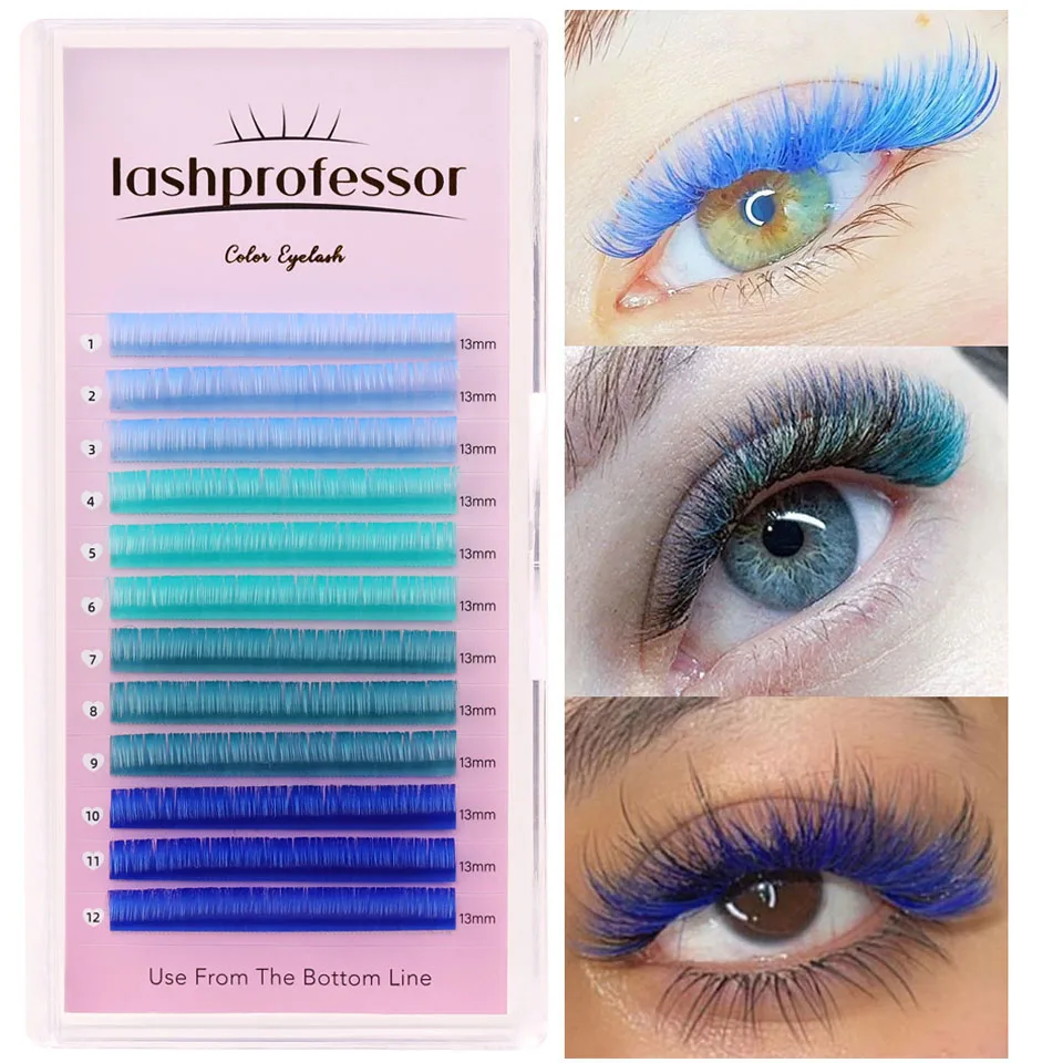 Lashprofessor Ombre modré mihalnice predlžovanie dúhová modrá farba rias ombre farebná zmes faux Mink Mink Rikach objem Cila makeup