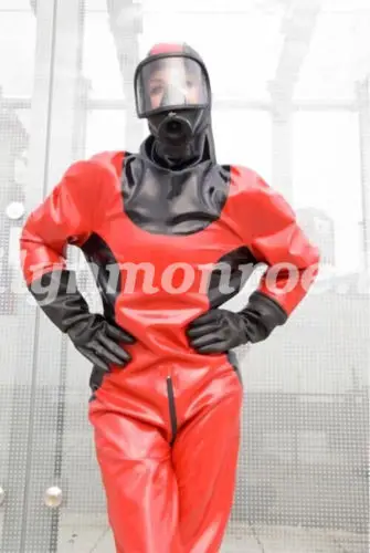 Latex 100% gumový gummi anzugový oblek Catsuit Ganzanzug Red and Black veľkosť S-XXL
