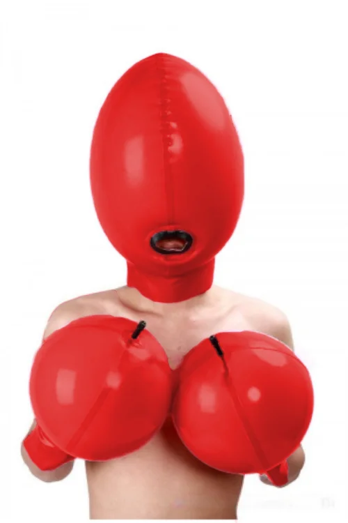 Latex gumový gummi tesný oblek, červené rukavice, nafukovacia maska, 0,4 mm S-xxl-