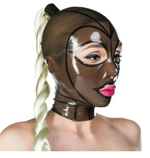 Latexová maska ​​gumová kapucňa čierna priesvitná priesvitná s catsuit Party Halloween Wear Cosplay