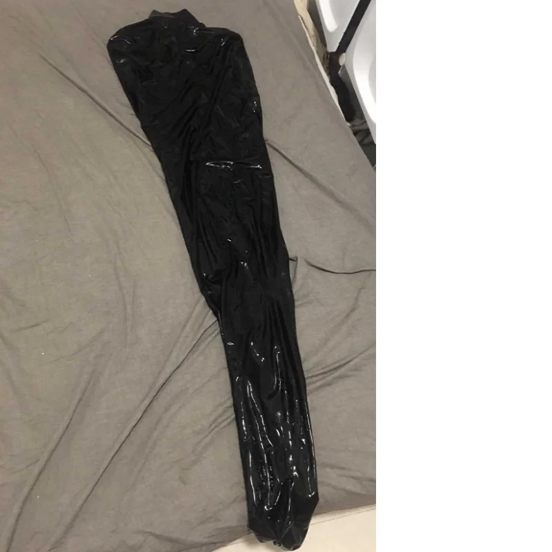 Latexová vákuová taška Catsuit Hood zadný zips gumový kombinéza kombinézy na nohy celá sada outfit ústí otvor