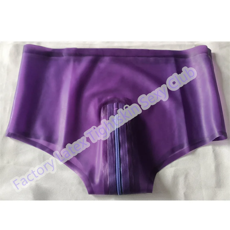 Latexové briefingy Transparentné fialové s rozkrokom zipsom sexy fetiš nohavičky šortky spodná bielizeň