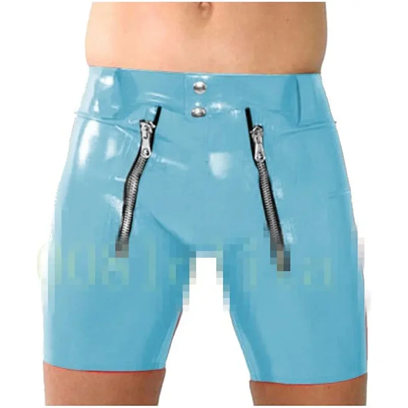 Latexové nohavičky Mužské spodné prádlo gumové kraťasy ručne vyrobené s 2 prednými zips pre mužov