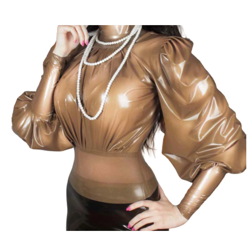 Latexové ženy s dlhými rukávmi Tričko Tričko s gumážkou so zadným zipsom ručne vyrábané sexy fetiš prispôsobené pre ženy