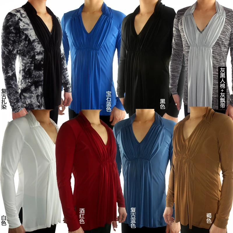 Latinské tanečné košele Men Men s dlhým rukávom v Collar Competition Herné oblečenie muža salsa cha cha rumba samba tanečné topy dnv11328