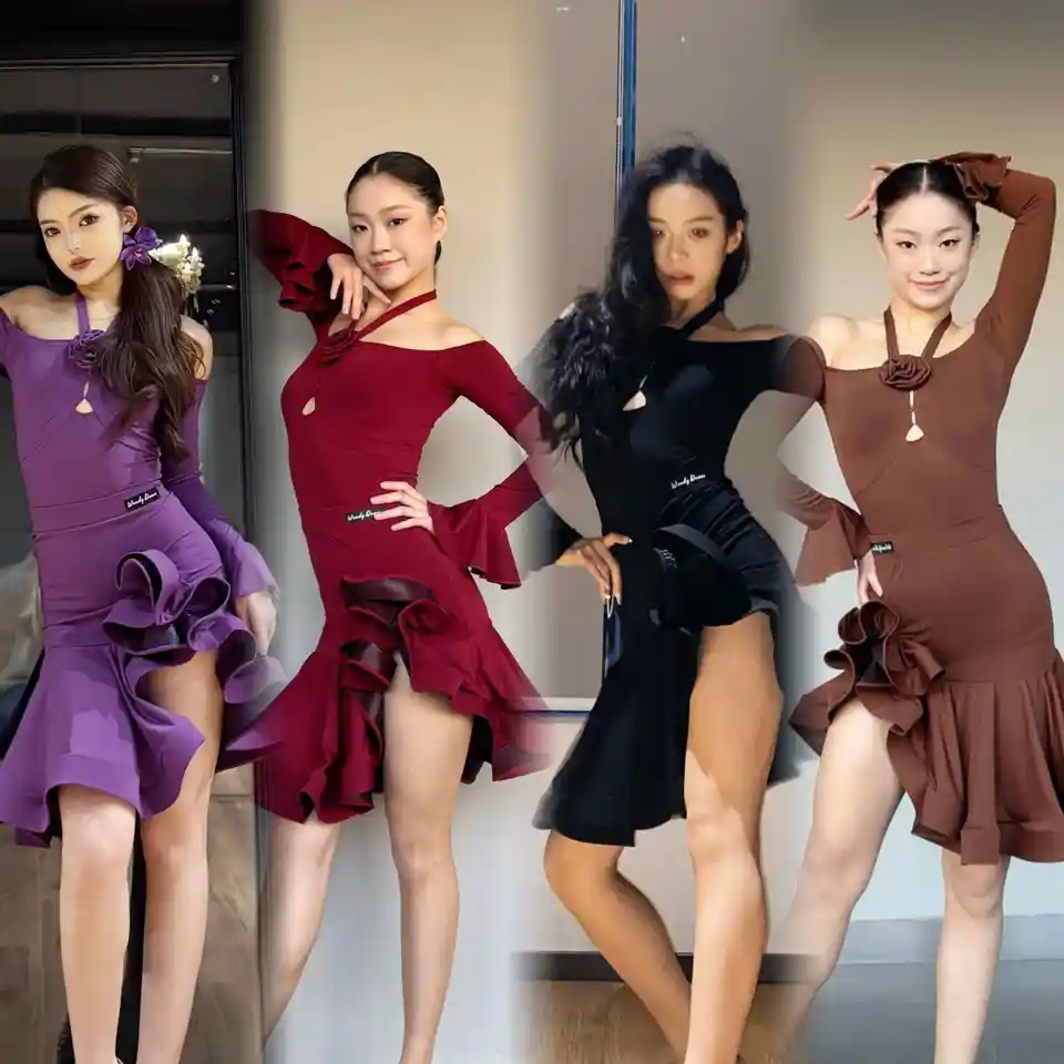 Latinské tanečné šaty Ženy Halterneck Tops Fishbone Sukňa Cha Cha Rumba Samba Dance Performance Costy Red Black Dress Dnv22286