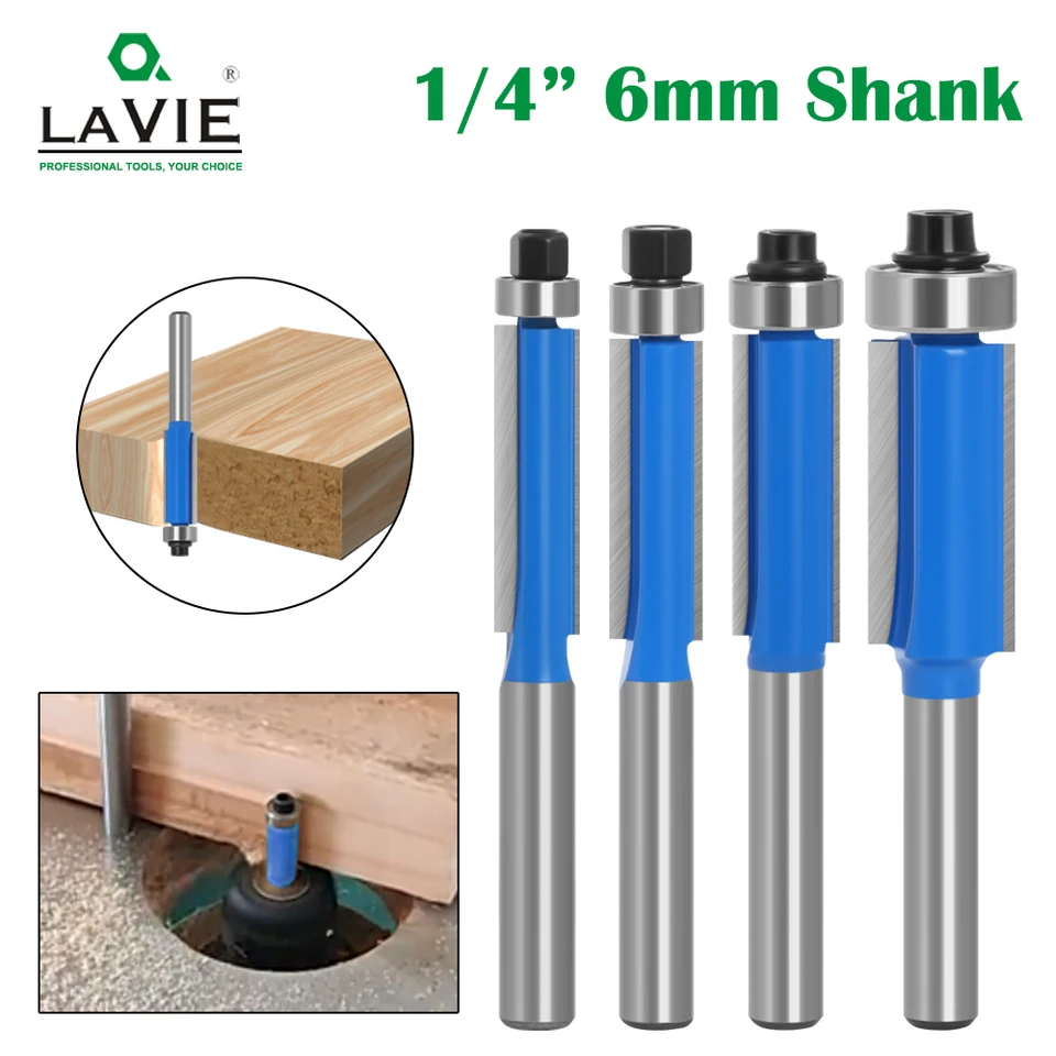 LAVIE 1PC 6 mm 1/4 stopky vysokokvalitné frézovacie rezačky s výplachom ložiskového smerovača BIT SET pre drevené spracovanie H06016 H07016