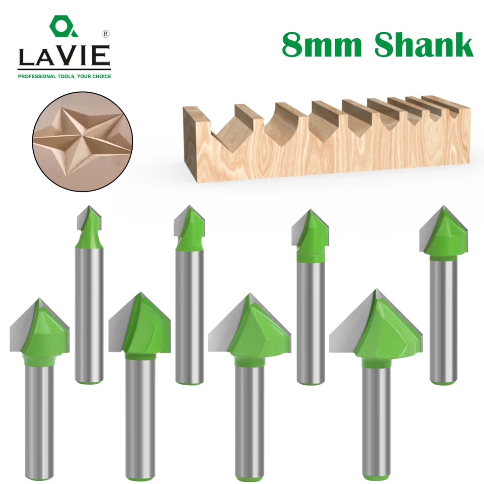 Lavie 1pc 8 mm stopka 90 stupňov V Typ Strucovanie bit CNC gravírovanie pevný router bit carbid frézka Cutter C0802406GN