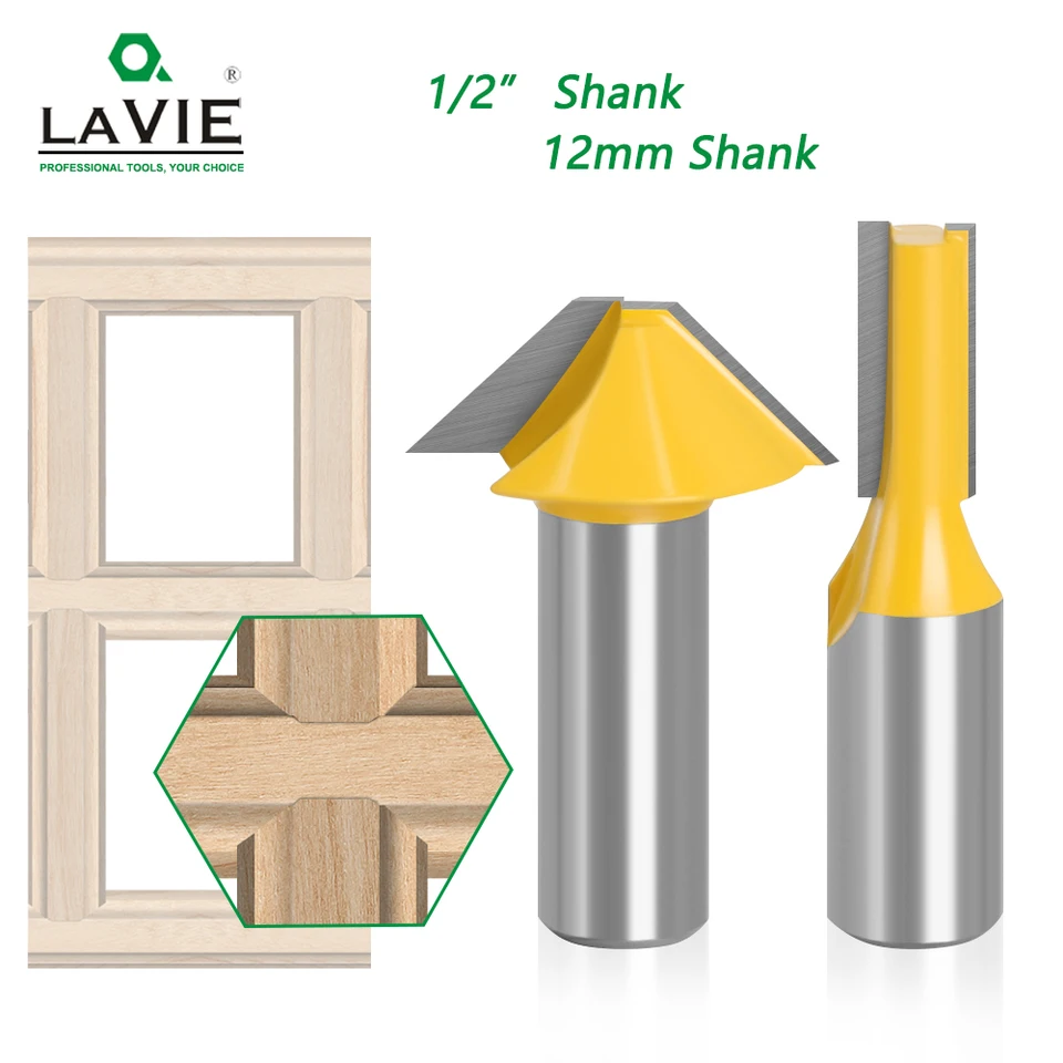 Lavie 2ks 12 mm 1/2 karbid Tenon Cutting Bits Knife Nôž na ploché dno V Tvar mletia Cutters Bit pre drevené dvere okno 027