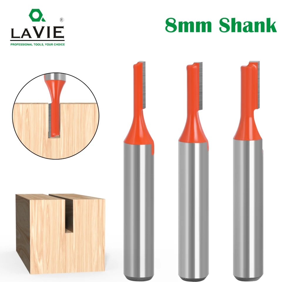 Lavie 3ks 8 mm stopka Strack Router Bit Bit Tungsten Carbid Single Flute Bit Bit Wood Fleging Cutter pre drevené náradie MC02083